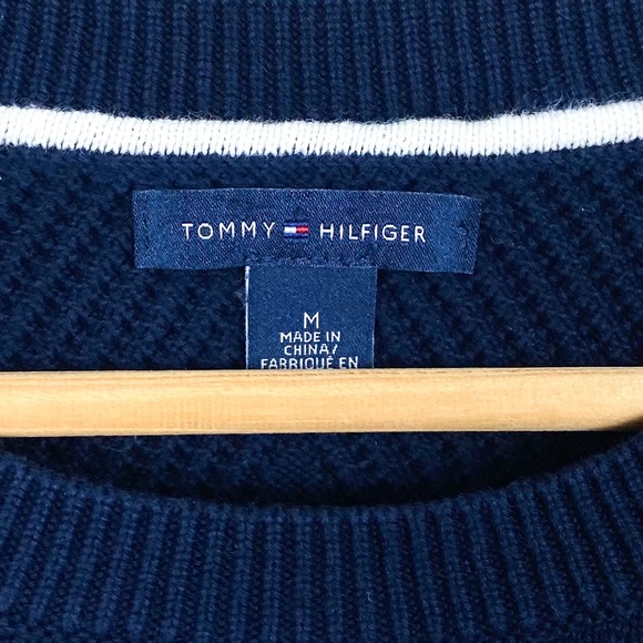 Tommy Hilfiger Color Block Knit Sweater Blue Cream Medium - Picture 3 of 5